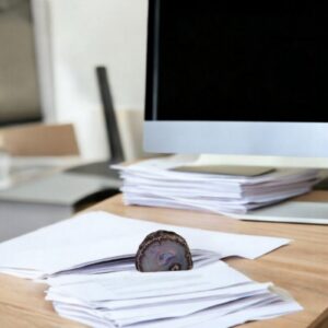 Γκρι μωβ Αχάτης σε τραπέζι, ένα όμορφο ορυκτό, ο ενεργειακός βοηθός σου στην δουλειά