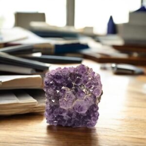 Αμέθυστος δρούζα γυαλισμένη σε γραφείο για συγκέντρωση και πνευματική εργασία