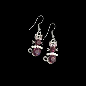 Σκουλαρίκια γατάκια με ρουμπινί κρυστάλλους και strass σε stainless steel vuf.gr