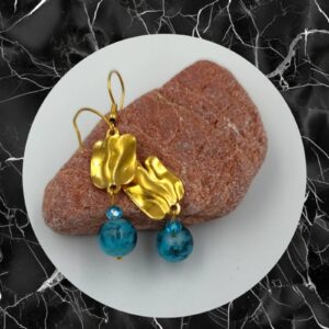 Χειροποίητα Σκουλαρίκια σε stainless steel χρυσό σφυρήλατο. Σετ Ήφαιστος